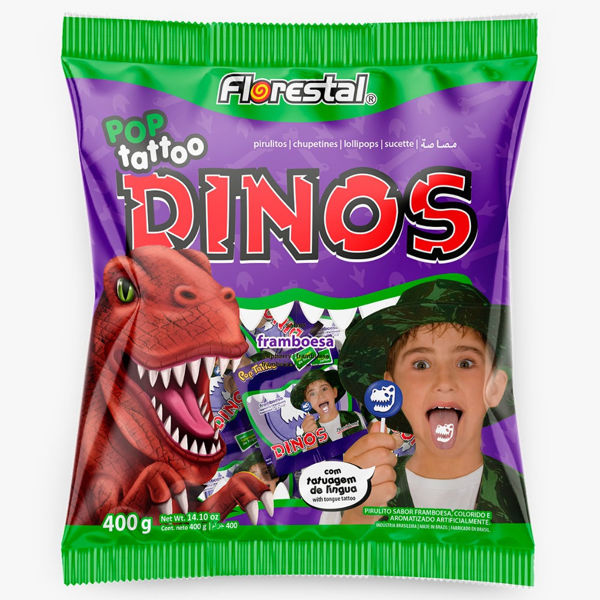 Imagen de Golosina Paleta Tatoo Dinosuario x 50 Florestal 400 g.