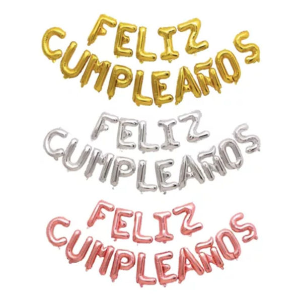Imagen de Set Globos Metalizados Frase Feliz Cumpleaños