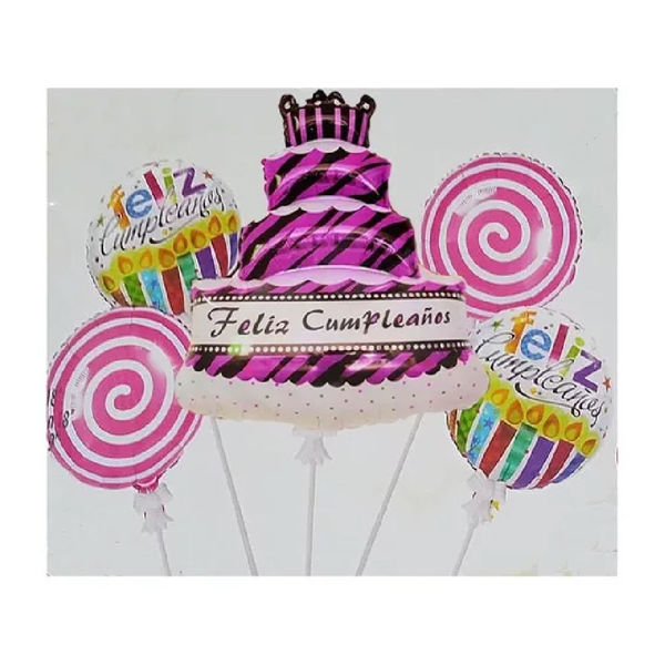 Imagen de Set   5 Globos Metalizados Feliz Cumpleaños