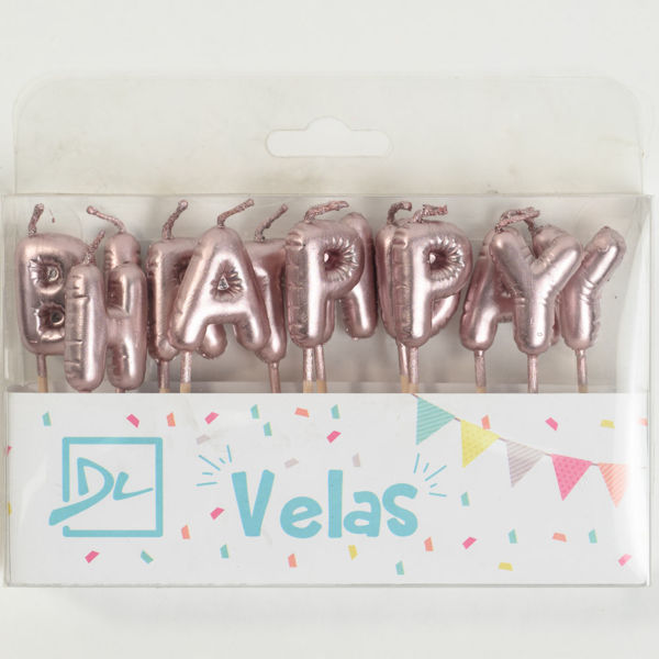 Imagen de Vela Frase Happy Birthday Letras Globo Metalizadas