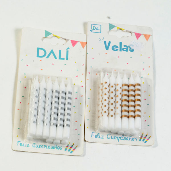 Imagen de Vela con Rayas o Lunares Plata x 12