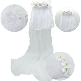 Imagen de Tocado 3 Flores Tela con Peineta con Tul