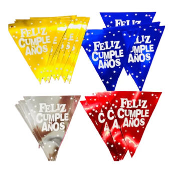 Imagen de Guirnalda Banderines Triangulos Metalizados Feliz Cumpleaños