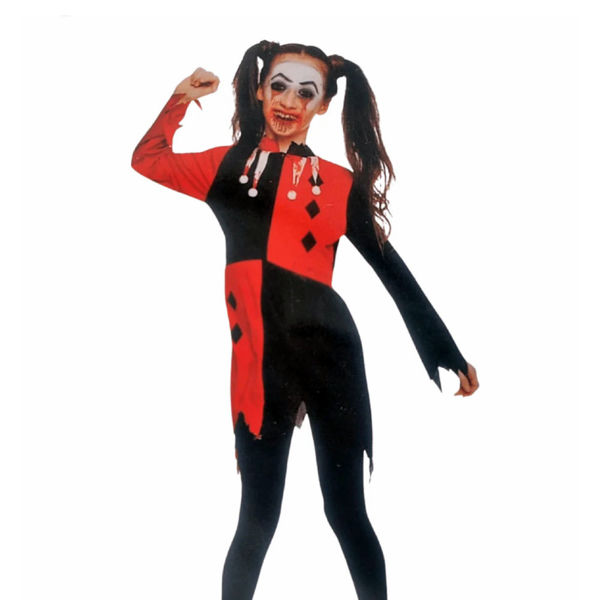 Imagen de Disfraz Arlequin Rojo y Negro con Cuello Blanco