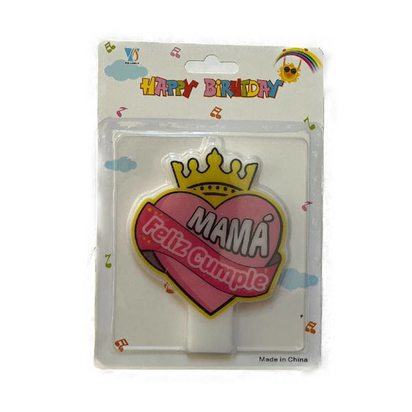 Imagen de Vela Plaqueta Corazón Feliz Cumple Mamá