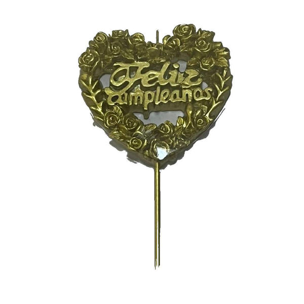 Imagen de Vela Pincho Corazón Dorado Calado con Rosas