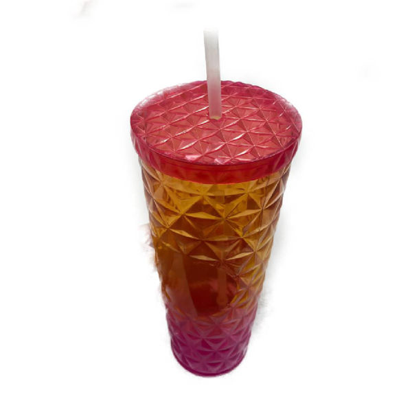 Imagen de Vaso Acrílico Diamante 23 cm. con Tapa y Pajilla