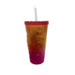 Imagen de Vaso Acrílico Ondas Multicolor 18 cm. con Tapa y Pajilla