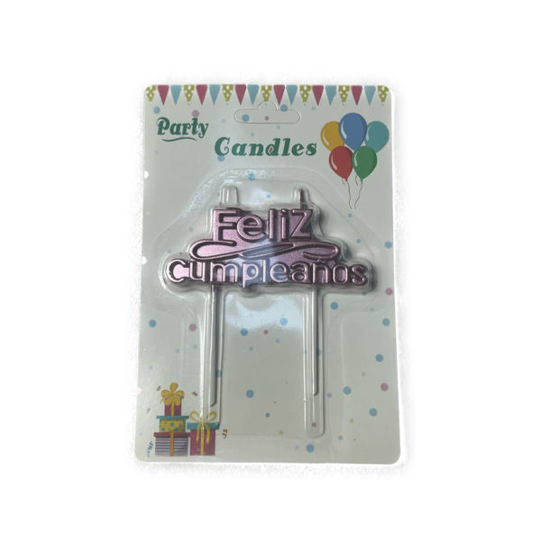 Imagen de Vela Plaqueta Feliz Cumpleaños Metalizada 2 Pinchos