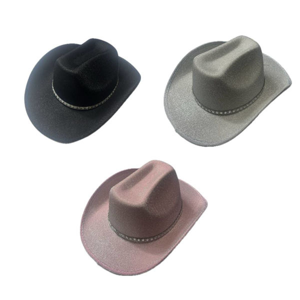 Imagen de Gorro Cowboy Tela Brillante Cinta Strass