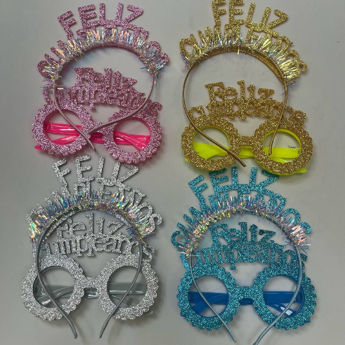 Imagen de Lentes y Tiara Feliz Cumpleaños Brillantina