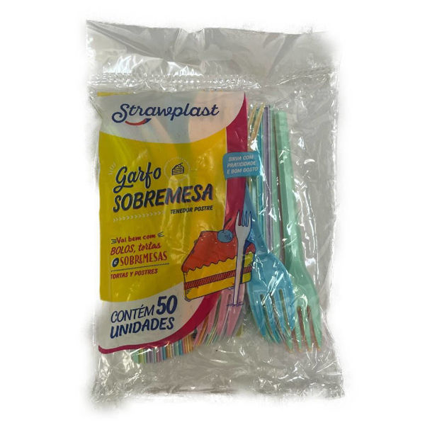 Imagen de Tenedor Postre Color Pastel Surtidos Strawplast x 50
