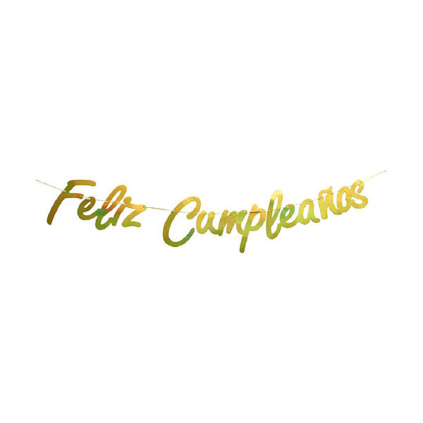 Imagen de Cartel Frase Feliz Cumpleaños Dorado/Plateado