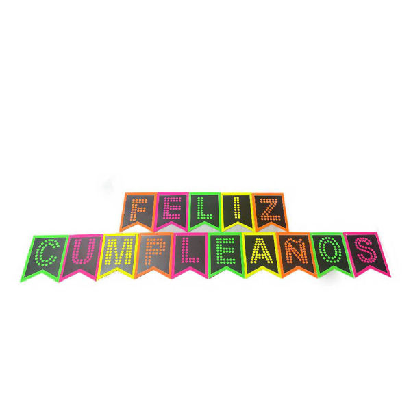 Imagen de Guirnalda Banderines Feliz Cumpleaños Letras Lunares Fluo