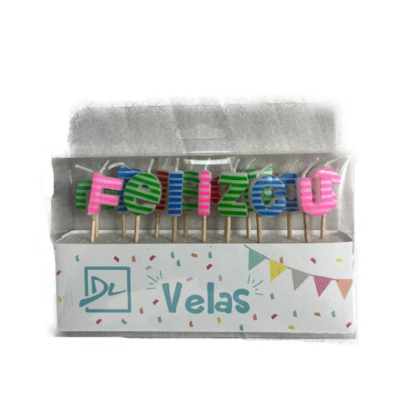 Imagen de Vela Frase Feliz Cumpleaños con Rayas