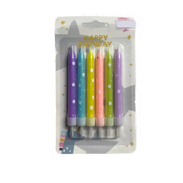 Imagen de Vela Color Pastel Estrellas Impresas x 6