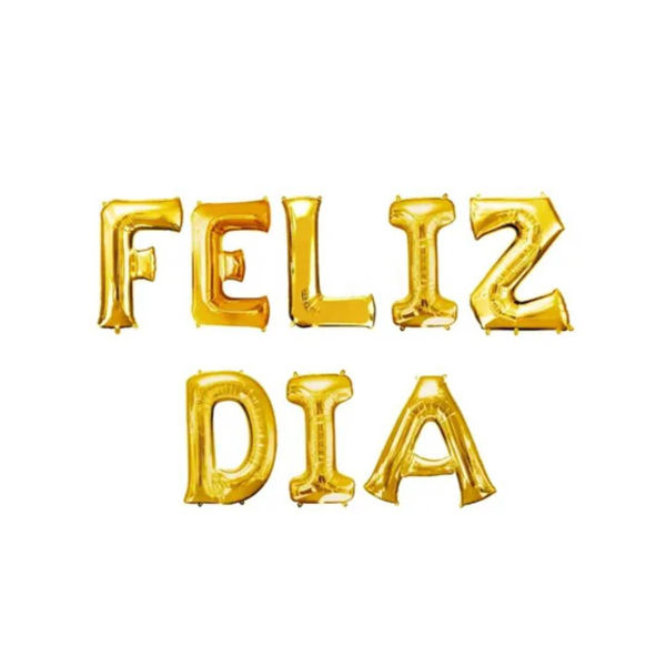 Imagen de Set Globos Metalizados Frase Feliz Dia