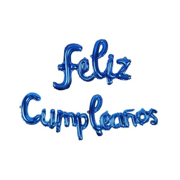 Imagen de Set Globos Metalizados Frase Feliz Cumpleaños Cursiva Quique