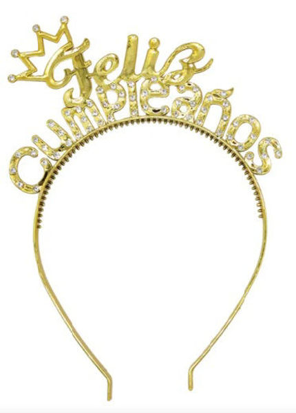 Imagen de Tiara Dorada Feliz Cumpleaños con Strass
