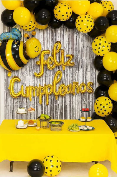 Imagen de Set 53 Globos con Globo Frase Feliz Cumpleaños Abeja ZB-058