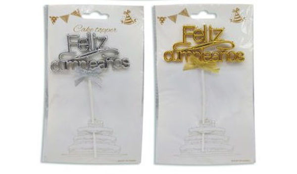 Imagen de Pincho Feliz Cumpleaños Letras Metalizadas con Moña