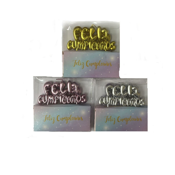 Imagen de Vela Plaqueta Feliz Cumpleaños Metalizada 2 Pinchos Chica