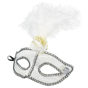 Imagen de Antifaz Rígido Encaje con Strass y Pluma