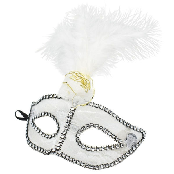Imagen de Antifaz Rígido Encaje con Strass y Pluma