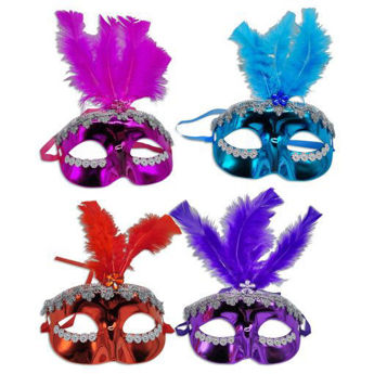 Imagen de Antifaz Rigido Metalizado con Plumas y Flor