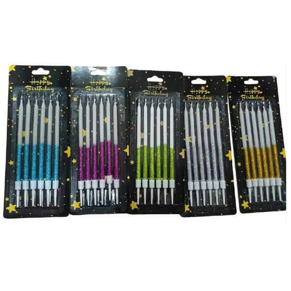 Imagen de Vela Bicolor con Brillantina Surtida x 6