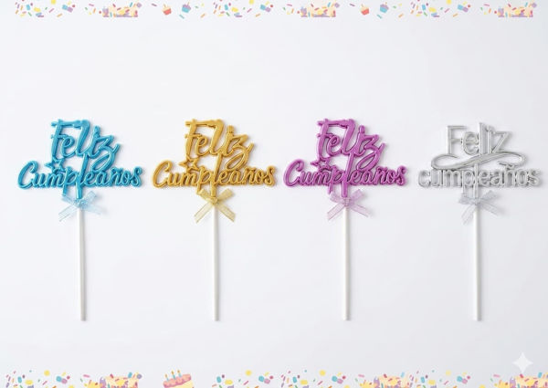 Imagen de Pincho Feliz Cumpleaños Metalizado con Moña