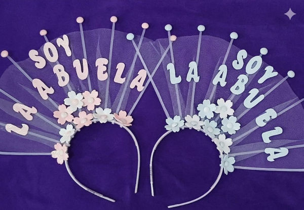 Imagen de Tiara Frase Familiar con Tul y Flores