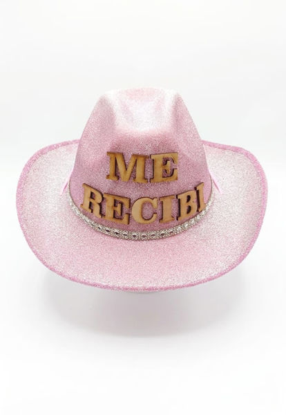 Imagen de Gorro Cowboy Tela Brillante Cinta Strass Me recibí