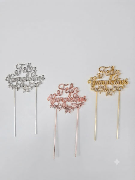 Imagen de Pincho Feliz Cumpleaños Estrellas Metal y Strass