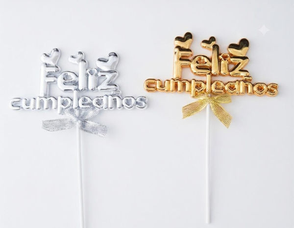 Imagen de Pincho Feliz Cumpleaños Metalizado con Estrellas o Corazones