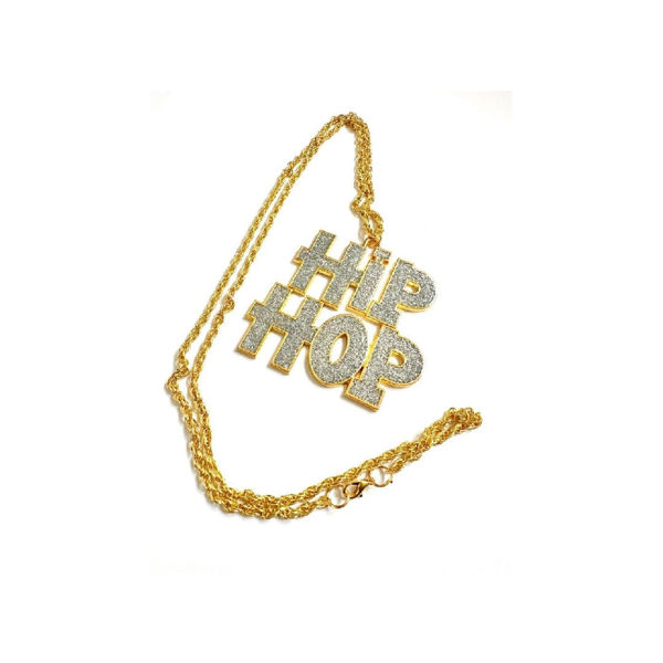 Imagen de Collar Cadena Hip Hop Dorado con Strass