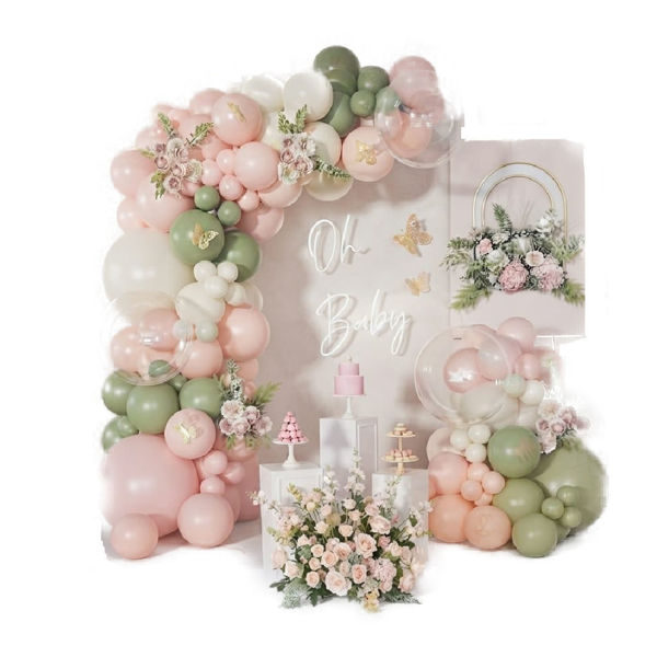 Imagen de Set  115 Globos Rosa y Verde Oliva