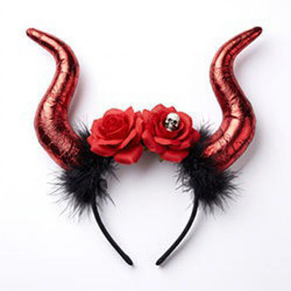 Imagen de Halloween Tiara Cuernos Metalizados y Flores